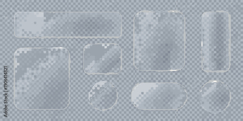 Collection of transparent glass or plastic rectangular and organic shapes