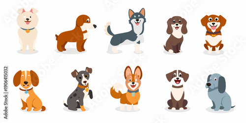 A collection of adorable cartoon dogs in various breeds and poses