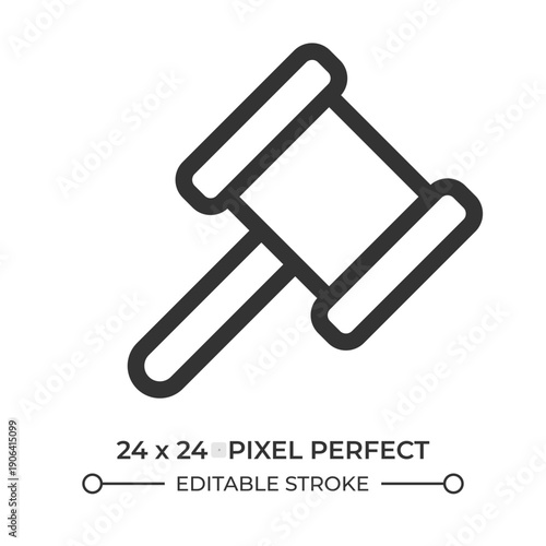Judge mallet line ui icon. Gavel traditional courtyard attribute. making decision in criminal case. Isolated vector outline symbol. Webdesign user interface element linear, pixel perfect