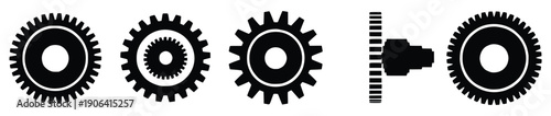 Mechanical gears and cogs in Silhouette: a collection of diverse gear designs. showcasing intricate mechanics and engineering