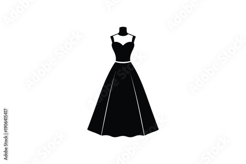Black ball gown silhouette on mannequin graphic elegant formal fashion design isolated white background