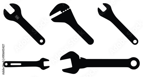 Wrench Silhouettes: A collection of various wrench silhouettes. Simple, modern style.
