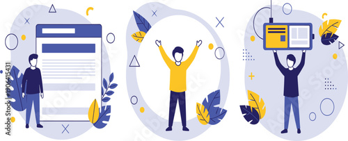 Web Development and Digital Content Creation Concept Illustration with Website Layouts, User Interaction, Interface Design, and Online Platform Management Elements