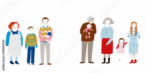 A colorful illustration depicting a diverse multigenerational family group