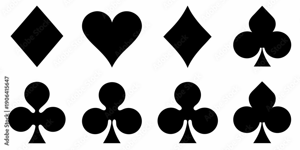 Fototapeta premium Four card suits displayed in a row diamonds hearts spades and clubs