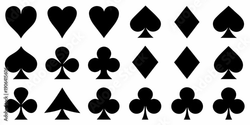 Black card suits arranged in a grid pattern on a white background