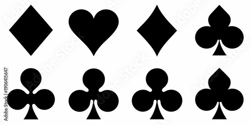Four card suits displayed in a row diamonds hearts spades and clubs