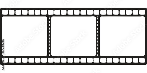 A black film strip with four rectangular frames arranged horizontally