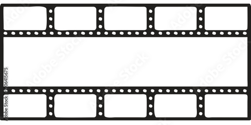 Black filmstrip with sprocket holes on a dark background