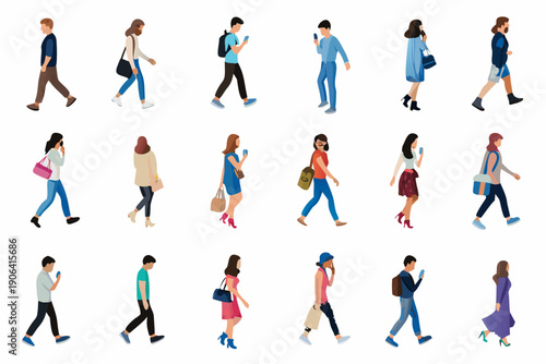 A collection of diverse stylized people walking in various poses