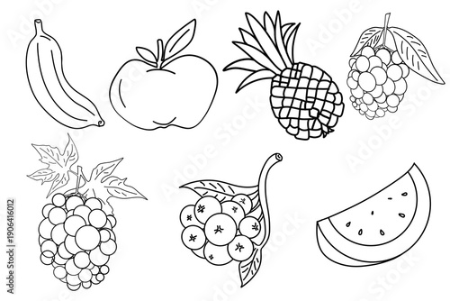 coloring pages with pictures of a collection of nutritious fresh fruits