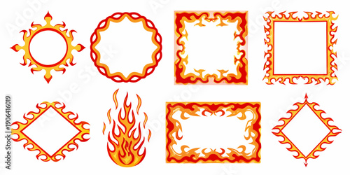 A collection of vibrant flame shaped frames and fire illustrations