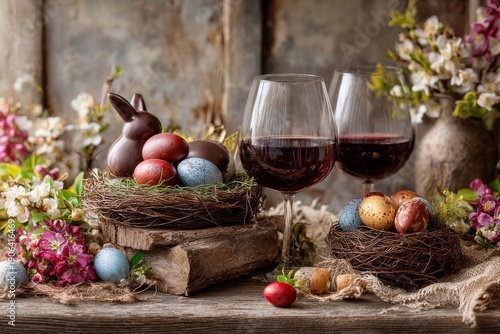 Easter springtime still life with wine
