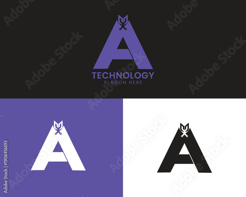 Modern letter A logo design for technology branding