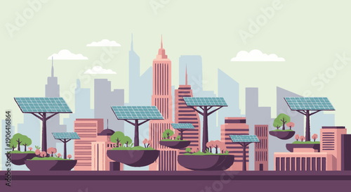 Solar Panels on Modern City Buildings.