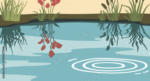 Water Ripples with Reflections and Flowers.