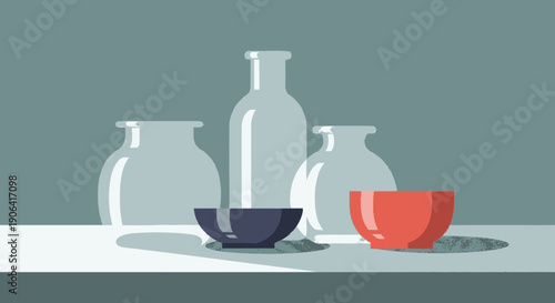 Collection of Vases and Bowls on Table.