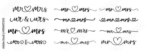 hand lettering mr and mrs wedding bride groom couple love