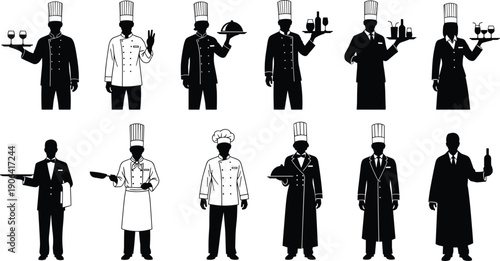 Vector, Illustration, Set, of, Professional, Chef, and, Waiter, Silhouettes, for, Restaurant, Hotel, Catering, Hospitality, Service, Food, Industry, Branding, Identity, and, Graphic, Designs