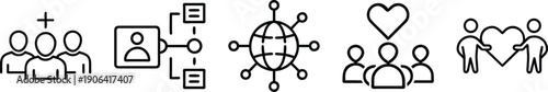 Global Community and Connection Icons: Clean Line Art for Social Networking, Data Management, and Relationship Building transparent background