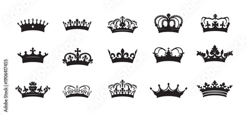 HERALDIC CROWN COLLECTION. Big set of icons. Vector graphic.