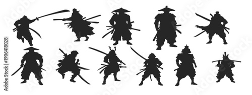 samurai ninja silhouette on white background
