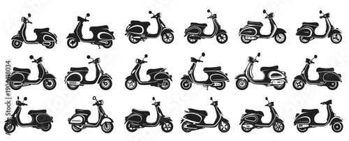 scooter silhouette icons set logo black motorcycle vehicle