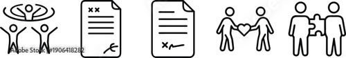 Partnership and Agreement Icons: Flat Line Art for Contracts, Relationship Building, and Business Collaboration transparent background