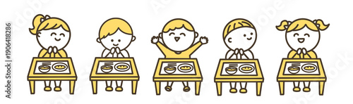 楽しい給食と子供たち　カラー