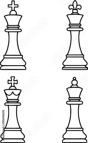 Vector illustration of 4 kings (chess) in outline design