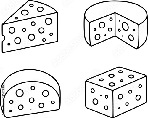 Vector illustration of 4 cheeses in outline design