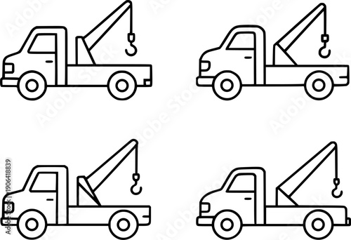 Vector illustration of 4 tow trucks in outline design