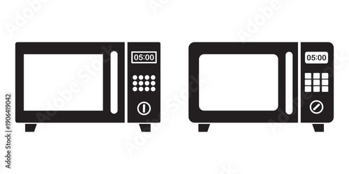 Microwave oven icon set. Black microwave oven icons.