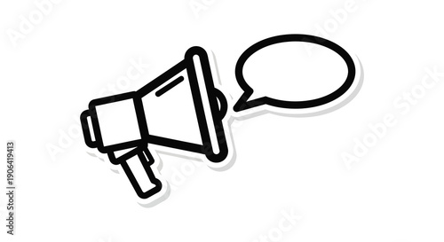 A simple black outline of a megaphone paired with a speech bubble ideal for design projects on transparent background silhouette