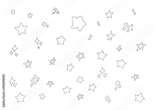 星とキラキラのシンプルな手描きイラストセット1