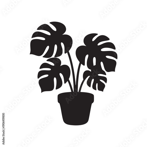 A simple vector illustration of a green plant growing in a pot on a white background