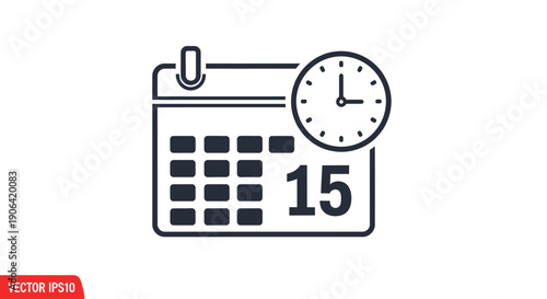 Calendar Icon with Clock Deadline Appointment.