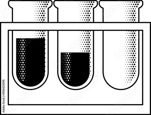 A rack of test tubes with chemicals retro vintage halftone style science chemistry experiment icon