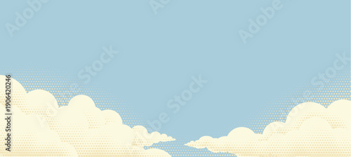 Clouds sky original background illustration in a vintage halftone dots pointillism retro style