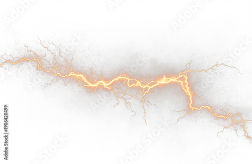 Electric yellow lightning streak with bright glow and sharp zigzag energy lines PNG