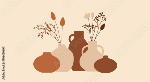 Collection of Vases with Floral Arrangements.