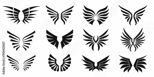 Collection of abstract black wing designs arranged in a grid pattern