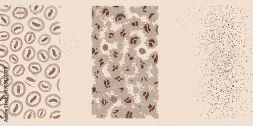 Abstract arrangement of coffee bean shapes in varying densities and patterns