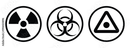 Black Danger Warning Symbols Vector With Radiation Sign Biohazard And Hazard Icons For Laboratory And Industrial Safety.