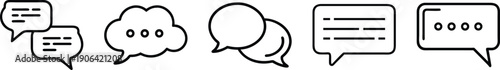 Variety of speech bubble icons including chat, thinking, and conversation bubbles, vector set transparent background