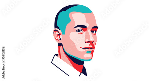 A stylized portrait of a man with teal and pink color blocking perfect for design work on transparent background silhouette