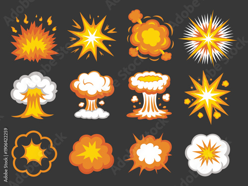Bomb Explosion And Fire Bang Cartoon Vector Illustration