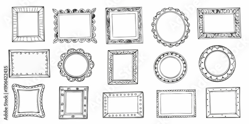 Variety of hand drawn sketch style picture frames in different shapes and designs