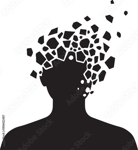 Silhouette of a person with a shattered head exploding