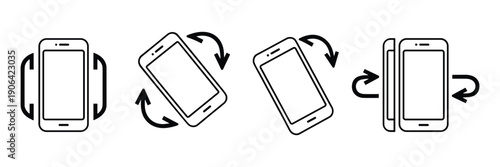Four Icons Illustrating Smartphone Rotation and Orientation Changes mobile phone